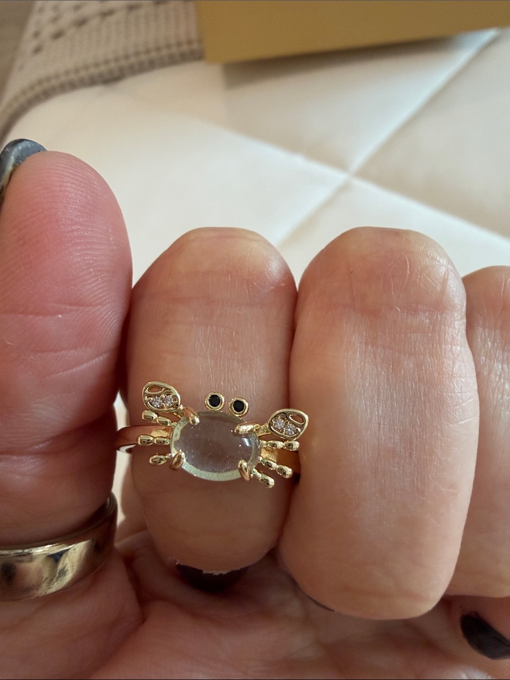 Gold Crab Ring with Clear Center Stone - Women’s Fashion Jewelry